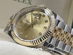 ROLEX 勞力士 DateJust 41 蠔式日誌型 126333 <font color="#f5dea8">原廠鑽石時標 皇帝金面盤</font> 18K黃金 半金款 DJ41 經典三角坑紋錶圈 <font color="#FF0000">2025年新式保單 紀念型（Jubilee）五銖錶帶</font> 自動上鍊 41mm