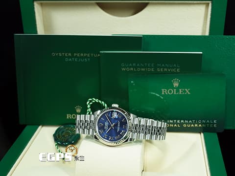 ROLEX 勞力士 Datejust 31 蠔式日誌型 278274 亮藍色面盤 羅馬數字時標 DJ31 經典三角坑紋錶圈 2025年新式保卡 紀念型（JUBILEE）五銖錶帶 自動腕錶 31mm