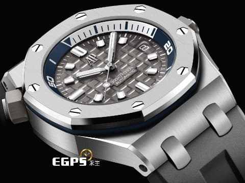 Audemars Piguet 愛彼 AP錶 Royal Oak Offshore Diver ROO 15720ST.OO.A009CA.01 皇家橡樹離岸型 潛水錶 灰色面盤，Pristine Grey 2022年保單 最新款錶帶快速更換系統，原廠灰、藍雙色膠帶，可隨時變換兩種不同顏色的膠帶，搭載全新4308機芯  42mm