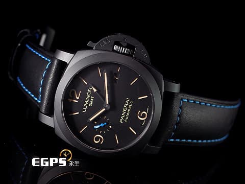 PANERAI 沛納海 Lumnior GMT PAM01441 黑陶瓷 兩地時區 三日鍊 小秒針 經典三明治面盤 菸草色夜光時標 PAM1441 2023年保單 自動上鍊 44mm