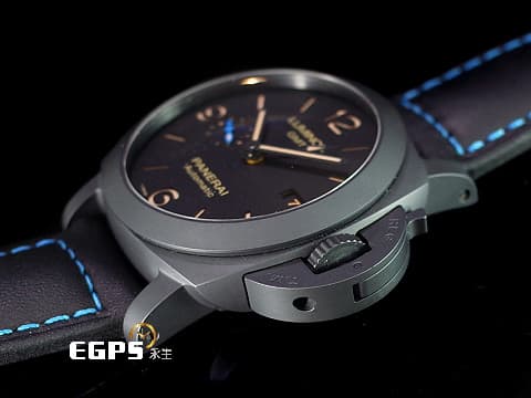 PANERAI 沛納海 Lumnior GMT PAM01441 黑陶瓷 兩地時區 三日鍊 小秒針 經典三明治面盤 菸草色夜光時標 PAM1441 2023年保單 自動上鍊 44mm