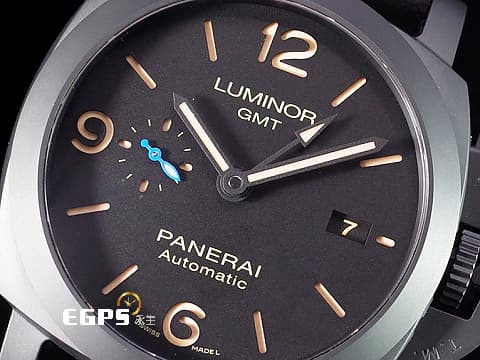 PANERAI 沛納海 Lumnior GMT PAM01441 黑陶瓷 兩地時區 三日鍊 小秒針 經典三明治面盤 菸草色夜光時標 PAM1441 2023年保單 自動上鍊 44mm