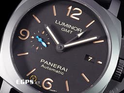 PANERAI 沛納海 Lumnior GMT PAM01441 <font color="#4F4F4F">黑陶瓷</font> 兩地時區 三日鍊 小秒針 <font color="#be9672">經典三明治面盤 菸草色夜光時標</font> PAM1441 <font color="#FF0000">2023年保單</font> 自動上鍊 44mm