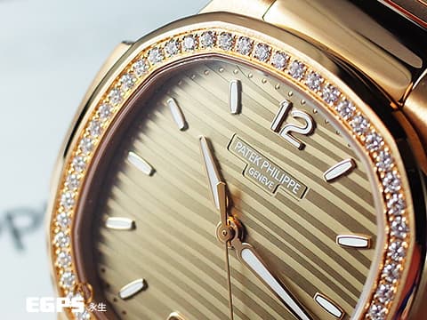 Patek Philippe 百達翡麗 PP錶 7118 /1200R-010 金鷹 7118/1200R-010 18K玫瑰金材質 鍊帶款 PP印記 原廠鑲嵌56顆鑽石錶圈（共0.67克拉）&nbsp;玫瑰金色水波紋路面盤 2024年保單&nbsp;自動上鍊 35.2mm