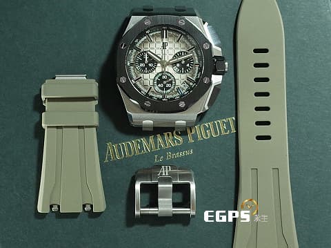 Audemars Piguet AP錶 愛彼 Royal Oak Offshore 皇家橡樹離岸型 飛返計時碼錶 26420SO.OO.A600CA.01  不鏽鋼材質 黑色陶瓷錶圈  格紋煙燻淺棕色面盤  2023年保卡 新式快拆錶帶 搭載全新4401機芯 自動上鏈 43mm