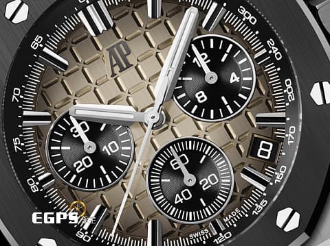 Audemars Piguet AP錶 愛彼 Royal Oak Offshore 皇家橡樹離岸型 飛返計時碼錶 26420SO.OO.A600CA.01  不鏽鋼材質 黑色陶瓷錶圈  格紋煙燻淺棕色面盤  2023年保卡 新式快拆錶帶 搭載全新4401機芯 自動上鏈 43mm