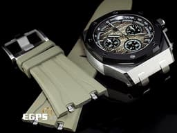 Audemars Piguet AP錶 愛彼 Royal Oak Offshore 皇家橡樹離岸型 飛返計時碼錶 26420SO.OO.A600CA.01  不鏽鋼材質 黑色陶瓷錶圈 <font color="#e1e6a8"> 格紋煙燻淺棕色面盤</font><font color="#F75000"> </font> <font color="#FF0000">2023年保卡 新式快拆錶帶 搭載全新4401機芯 </font>自動上鏈 43mm