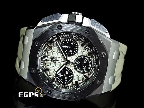 Audemars Piguet AP錶 愛彼 Royal Oak Offshore 皇家橡樹離岸型 飛返計時碼錶 26420SO.OO.A600CA.01  不鏽鋼材質 黑色陶瓷錶圈  格紋煙燻淺棕色面盤  2023年保卡 新式快拆錶帶 搭載全新4401機芯 自動上鏈 43mm