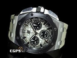 Audemars Piguet AP錶 愛彼 Royal Oak Offshore 皇家橡樹離岸型 飛返計時碼錶 26420SO.OO.A600CA.01  不鏽鋼材質 黑色陶瓷錶圈 <font color="#e1e6a8"> 格紋煙燻淺棕色面盤</font><font color="#F75000"> </font> <font color="#FF0000">2023年保卡 新式快拆錶帶 搭載全新4401機芯 </font>自動上鏈 43mm