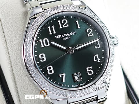 PATEK PHILIPPE 百達翡麗 PP錶 Twenty~4系列 7300/1200A-011 橄欖綠色日輝紋面盤  不鏽鋼 原鑲鑲鑽 2025年保單 新式摺疊帶扣 自動上鍊 36mm