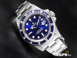 ROLEX 勞力士 Submariner 116610 潛航者 不鏽鋼材質 水鬼 快調式摺疊帶扣 <font color="#FF0000"> 大名鼎鼎的時間管理大師潮錶、<font color="#2828FF">客製化藍色面盤、精鑲寶石錶框、錶耳</font></font> 潛水錶 自動上鍊 40mm