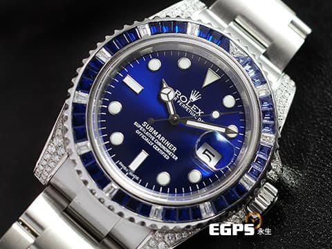 ROLEX 勞力士 Submariner 116610 潛航者 不鏽鋼材質 水鬼 快調式摺疊帶扣  大名鼎鼎的時間管理大師潮錶、客製化藍色面盤、精鑲寶石錶框、錶耳 潛水錶 自動上鍊 40mm