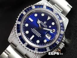 ROLEX 勞力士 Submariner 116610 潛航者 不鏽鋼材質 水鬼 快調式摺疊帶扣 <font color="#FF0000"> 大名鼎鼎的時間管理大師潮錶、<font color="#2828FF">客製化藍色面盤、精鑲寶石錶框、錶耳</font></font> 潛水錶 自動上鍊 40mm