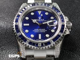 ROLEX 勞力士 Submariner 116610 潛航者 不鏽鋼材質 水鬼 快調式摺疊帶扣 <font color="#FF0000"> 大名鼎鼎的時間管理大師潮錶、<font color="#2828FF">客製化藍色面盤、精鑲寶石錶框、錶耳</font></font> 潛水錶 自動上鍊 40mm