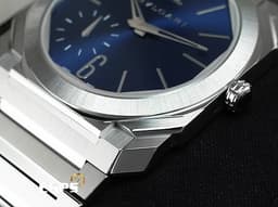 BVLGARI 寶格麗 Bulgari Octo Finissimo系列 103431 <font color=#2828FF>藍色太陽紋面盤</font> 八角形多稜角設計錶框 小秒針 <font color=#9fdbe9>PT950 鉑金微型自動盤</font> 超薄 不鏽鋼 <font color=#FF0000>2025年保單</font> 自動上鍊 40mm