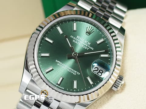 ROLEX 勞力士 Datejust 31 蠔式日誌型 278274 薄荷綠色面盤 DJ31 經典三角坑紋錶圈 2025年新式保卡 紀念型（JUBILEE）五銖錶帶 僅試戴極新品 自動上鍊 31mm