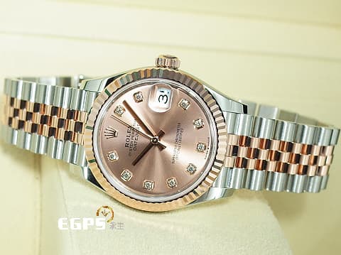 ROLEX 勞力士 Datejust 31 蠔式日誌型 278271 不鏽鋼&amp;18K玫瑰金材質 半金款 原廠鑲嵌鑽石時標 日亮金色面盤&nbsp;2026年木質保卡 紀念型五銖款錶帶&nbsp;自動上鏈 31mm