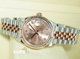 ROLEX 勞力士 Datejust 31 蠔式日誌型 278271 不鏽鋼&amp;18K玫瑰金材質 半金款 <font color="#fde5c9">原廠鑲嵌鑽石時標 日亮金色面盤</font>&nbsp;<font color="#FF0000">2026年木質保卡 紀念型五銖款錶帶</font>&nbsp;自動上鏈 31mm