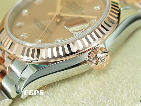 ROLEX 勞力士 Datejust 31 蠔式日誌型 278271 不鏽鋼&amp;18K玫瑰金材質 半金款 原廠鑲嵌鑽石時標 日亮金色面盤&nbsp;2026年木質保卡 紀念型五銖款錶帶&nbsp;自動上鏈 31mm