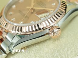 ROLEX 勞力士 Datejust 31 蠔式日誌型 278271 不鏽鋼&amp;18K玫瑰金材質 半金款 <font color="#fde5c9">原廠鑲嵌鑽石時標 日亮金色面盤</font>&nbsp;<font color="#FF0000">2026年木質保卡 紀念型五銖款錶帶</font>&nbsp;自動上鏈 31mm