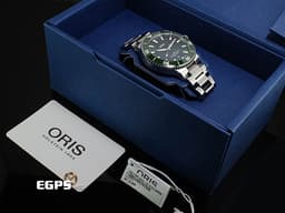ORIS 豪利時 Aquis Date 時間之海 0173377894157&nbsp;<font color="#009100">綠色陶瓷錶圈 綠色面盤 綠水鬼</font> 不鏽鋼材質 <font color="#ff0000">2025年保卡</font><font color="#FF0000"></font> 潛水錶 自動上鍊 43.5mm