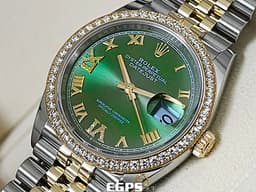 ROLEX 勞力士 DATEJUST 蠔式日誌型 DJ36 126283RBR 不鏽鋼&amp;18K黃金材質 <font color="#b3f9ae">綠色太陽紋面盤</font> <font color="#05f0f0">原廠鑲嵌鑽石錶圈 原廠鑲嵌鑽石VI、IX羅馬時標</font> <font color="#ff0000">2025年保卡</font> 自動上鍊 36mm