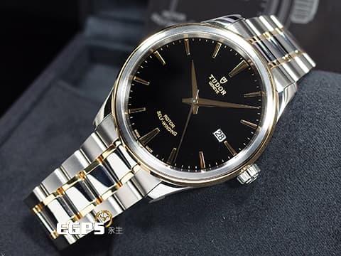 TUDOR 帝舵 Style 風尚 系列 12703 黑色面盤&nbsp;18K黃金 半金款腕錶超值首選&nbsp;經典 大三針&nbsp;2021年保單 自動上鍊 41mm