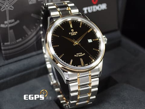 TUDOR 帝舵 Style 風尚 系列 12703 黑色面盤&nbsp;18K黃金 半金款腕錶超值首選&nbsp;經典 大三針&nbsp;2021年保單 自動上鍊 41mm