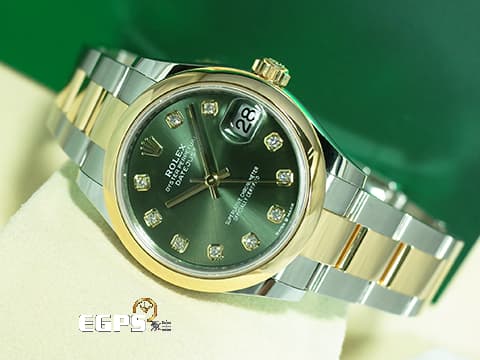 ROLEX 勞力士 Datejust 31 蠔式日誌型 278243 18K黃金&amp;不鏽鋼材質 半金款 原廠鑽石時標 橄欖綠色面盤  2025年保卡 自動上鍊 31mm