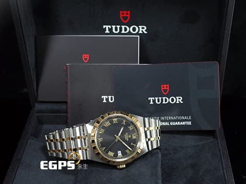 TUDOR 帝舵 ROYAL 皇家系列 28503-0006 不鏽鋼材質 黑色面盤 金色羅馬數字時標 2026年保卡 自動上鍊 38mm