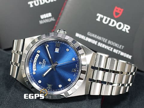 TUDOR 帝舵 ROYAL Date Day 皇家系列 M28600-0006 藍色太陽紋 鑽石時標面盤 不鏽鋼 2024年新式保卡 M28600 自動上鍊 41mm