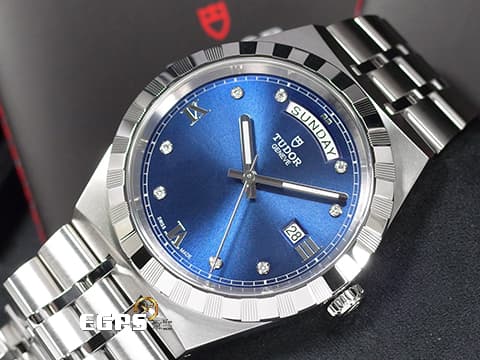 TUDOR 帝舵 ROYAL Date Day 皇家系列 M28600-0006 藍色太陽紋 鑽石時標面盤 不鏽鋼 2024年新式保卡 M28600 自動上鍊 41mm