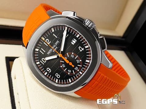 Patek Philippe 百達翡麗 PP錶  Aquanaut  5968 A 海底探險家 5968A-001 不銹鋼材質 飛返計時 計時碼表 自動上鍊  不鏽鋼身價之王 海底探險家首款計時腕錶，黑色、橘色雙色原廠橡膠錶帶 2020年保單  此錶歡迎各路錶友以 PP、AP、勞力士 來店交換，本店將以最高價評估～ 42mm