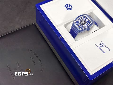 Franck Muller 法蘭穆勒 FM Vanguard Beach 深海藍 最新玻璃纖維複合材質錶殼 海藍色面盤搭配波浪紋錶殼 彷彿置身海洋度假勝地 V41 SC DT 大三針 酒桶型 亞太區專屬限定 2026年保單 自動上鍊 41mm