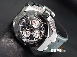 Audemars Piguet 愛彼 AP錶 Royal Oak Offshore 皇家橡樹 離岸型 26420SO.OO.A002CA.01 <font color=#4F4F4F>黑熊貓 經典黑色「Méga Tapisserie」超大型格紋面盤</font>搭配<font color=#ADADAD>銀灰色計時盤</font> 26420 SO 飛返 計時碼錶 不鏽鋼 陶瓷錶框 <font color=#FF0000>2023年保單 新式快拆錶帶 附鱷魚皮錶帶扣</font> ROO 自動上鍊 43mm