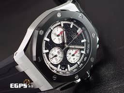 Audemars Piguet 愛彼 AP錶 Royal Oak Offshore 皇家橡樹 離岸型 26420SO.OO.A002CA.01 <font color=#4F4F4F>黑熊貓 經典黑色「Méga Tapisserie」超大型格紋面盤</font>搭配<font color=#ADADAD>銀灰色計時盤</font> 26420 SO 飛返 計時碼錶 不鏽鋼 陶瓷錶框 <font color=#FF0000>2023年保單 新式快拆錶帶 附鱷魚皮錶帶扣</font> ROO 自動上鍊 43mm