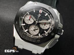 Audemars Piguet 愛彼 AP錶 Royal Oak Offshore 皇家橡樹 離岸型 26420SO.OO.A002CA.01 <font color=#4F4F4F>黑熊貓 經典黑色「Méga Tapisserie」超大型格紋面盤</font>搭配<font color=#ADADAD>銀灰色計時盤</font> 26420 SO 飛返 計時碼錶 不鏽鋼 陶瓷錶框 <font color=#FF0000>2023年保單 新式快拆錶帶 附鱷魚皮錶帶扣</font> ROO 自動上鍊 43mm