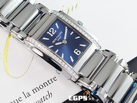 PATEK PHILIPPE 百達翡麗 PP錶 Twenty-4 4910/1200A-001 原鑲鑽錶 藍色日輝紋面盤 2021年保卡&nbsp;石英機芯 25x30mm