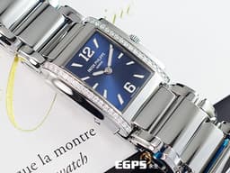 PATEK PHILIPPE 百達翡麗 PP錶 Twenty-4 4910/1200A-001 <font color="#05f0f0">原鑲鑽錶 藍色日輝紋面盤 </font><font color="#FF0000">2021年保卡</font>&nbsp;石英機芯 25x30mm