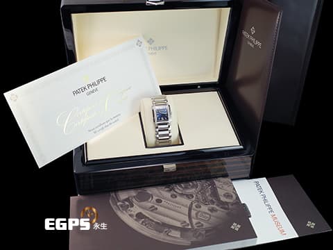 PATEK PHILIPPE 百達翡麗 PP錶 Twenty-4 4910/1200A-001 原鑲鑽錶 藍色日輝紋面盤 2021年保卡&nbsp;石英機芯 25x30mm