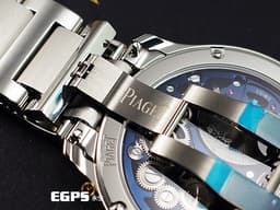 PIAGET 伯爵 Polo skeleton系列 G0A45004 <font color="#2828FF">藍色鏤空面盤 微型自動盤超薄鏤空機芯</font>&nbsp;枕型 不鏽鋼 <font color="#FF0000">2023年保單 新式快拆錶帶 另附原廠藍色皮錶帶</font> 自動上鍊 42mm