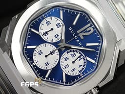 BVLGARI 寶格麗 Octo Finissimo Chronograph GMT 不鏽鋼 八角形 103467 GMT 兩地時間 計時碼錶 <font color="#0582f5">藍色太陽放射紋面盤</font> 超薄 <font color="#FF0000">鉑金環型自動盤 2026年保卡</font>&nbsp;自動上鍊 43mm