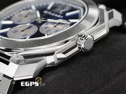 BVLGARI 寶格麗 Octo Finissimo Chronograph GMT 不鏽鋼 八角形 103467 GMT 兩地時間 計時碼錶 藍色太陽放射紋面盤 超薄 鉑金環型自動盤 2026年保卡&nbsp;自動上鍊 43mm