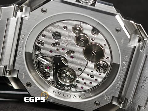 BVLGARI 寶格麗 Octo Finissimo Chronograph GMT 不鏽鋼 八角形 103467 GMT 兩地時間 計時碼錶 藍色太陽放射紋面盤 超薄 鉑金環型自動盤 2026年保卡&nbsp;自動上鍊 43mm
