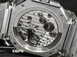 BVLGARI 寶格麗 Octo Finissimo Chronograph GMT 不鏽鋼 八角形 103467 GMT 兩地時間 計時碼錶 <font color="#0582f5">藍色太陽放射紋面盤</font> 超薄 <font color="#FF0000">鉑金環型自動盤 2026年保卡</font>&nbsp;自動上鍊 43mm