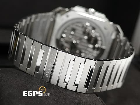 BVLGARI 寶格麗 Octo Finissimo Chronograph GMT 不鏽鋼 八角形 103467 GMT 兩地時間 計時碼錶 藍色太陽放射紋面盤 超薄 鉑金環型自動盤 2026年保卡&nbsp;自動上鍊 43mm