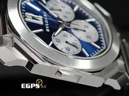 BVLGARI 寶格麗 Octo Finissimo Chronograph GMT 不鏽鋼 八角形 103467 GMT 兩地時間 計時碼錶 <font color="#0582f5">藍色太陽放射紋面盤</font> 超薄 <font color="#FF0000">鉑金環型自動盤 2026年保卡</font>&nbsp;自動上鍊 43mm
