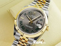 ROLEX 勞力士 Datejust 36 蠔式日誌型 126233 <font color="#9e9e9e">石板灰色面盤</font>搭配<font color="#228B22">綠羅馬時標 溫布頓 費德勒</font>&nbsp;DJ36 半金款 18K黃金 經典三角坑紋外圈 <font color="#FF0000">2022年保單 紀念型（Jubilee）五銖錶帶</font> 自動上鍊 36mm
