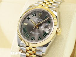 ROLEX 勞力士 Datejust 36 蠔式日誌型 126233 <font color=#228B22>綠羅馬時標面盤</font> 半金款 18K黃金 DJ36 經典三角坑紋錶圈 <font color=#FF0000>2024年保單 紀念型（Jubilee）五株錶帶</font> 自動上鍊 36mm