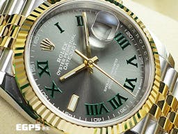 ROLEX 勞力士 Datejust 36 蠔式日誌型 126233 <font color="#9e9e9e">石板灰色面盤</font>搭配<font color="#228B22">綠羅馬時標 溫布頓 費德勒</font>&nbsp;DJ36 半金款 18K黃金 經典三角坑紋外圈 <font color="#FF0000">2022年保單 紀念型（Jubilee）五銖錶帶</font> 自動上鍊 36mm